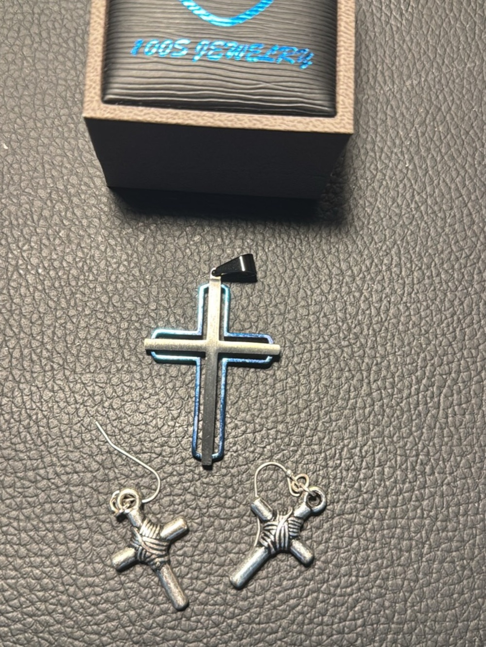 Stainless steel Cross Pendant and Earrings Set - Cross Jewelry with box